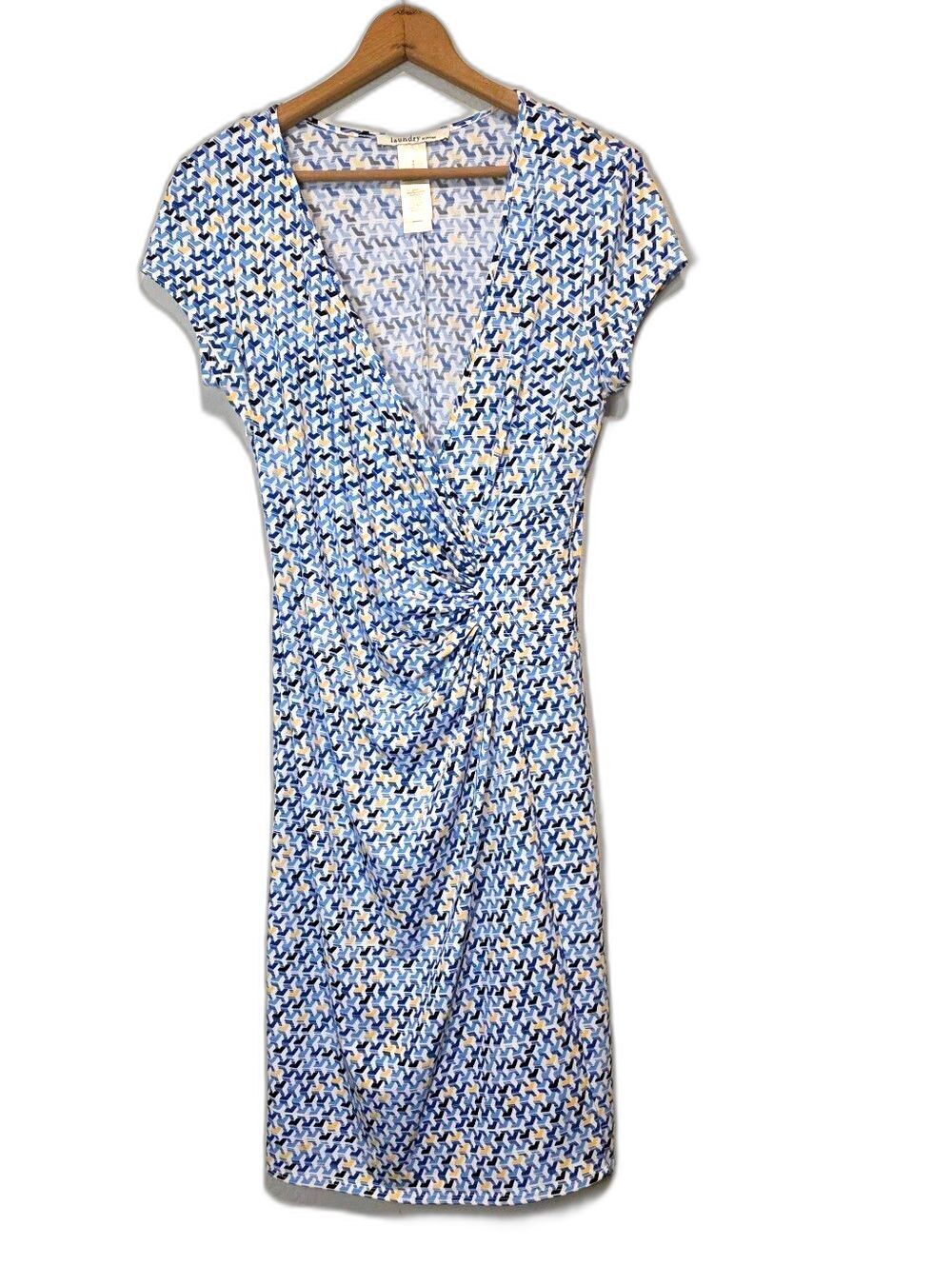 Laundry By Design Geometric Dress Ruched Side Cap Sleeve Coastal Resort Size 4